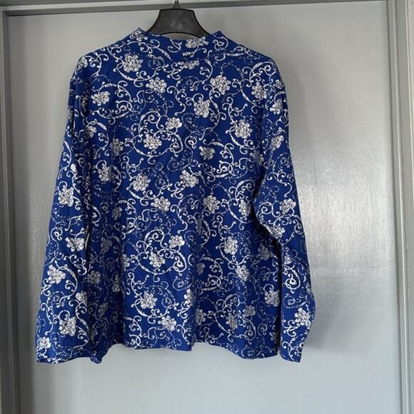 Women's Blue Silver Metallic Long Sleeve Pullover Turtle Neck Top sz 3X - Picture 2 of 6